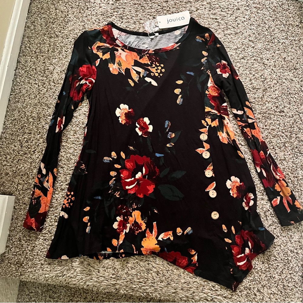 Jouica Top Juniors Size Large Multicolor Floral Pullover Knit Long Sleeves